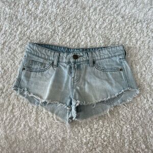 Aritzia Light Blue Frayed Jean Shorts